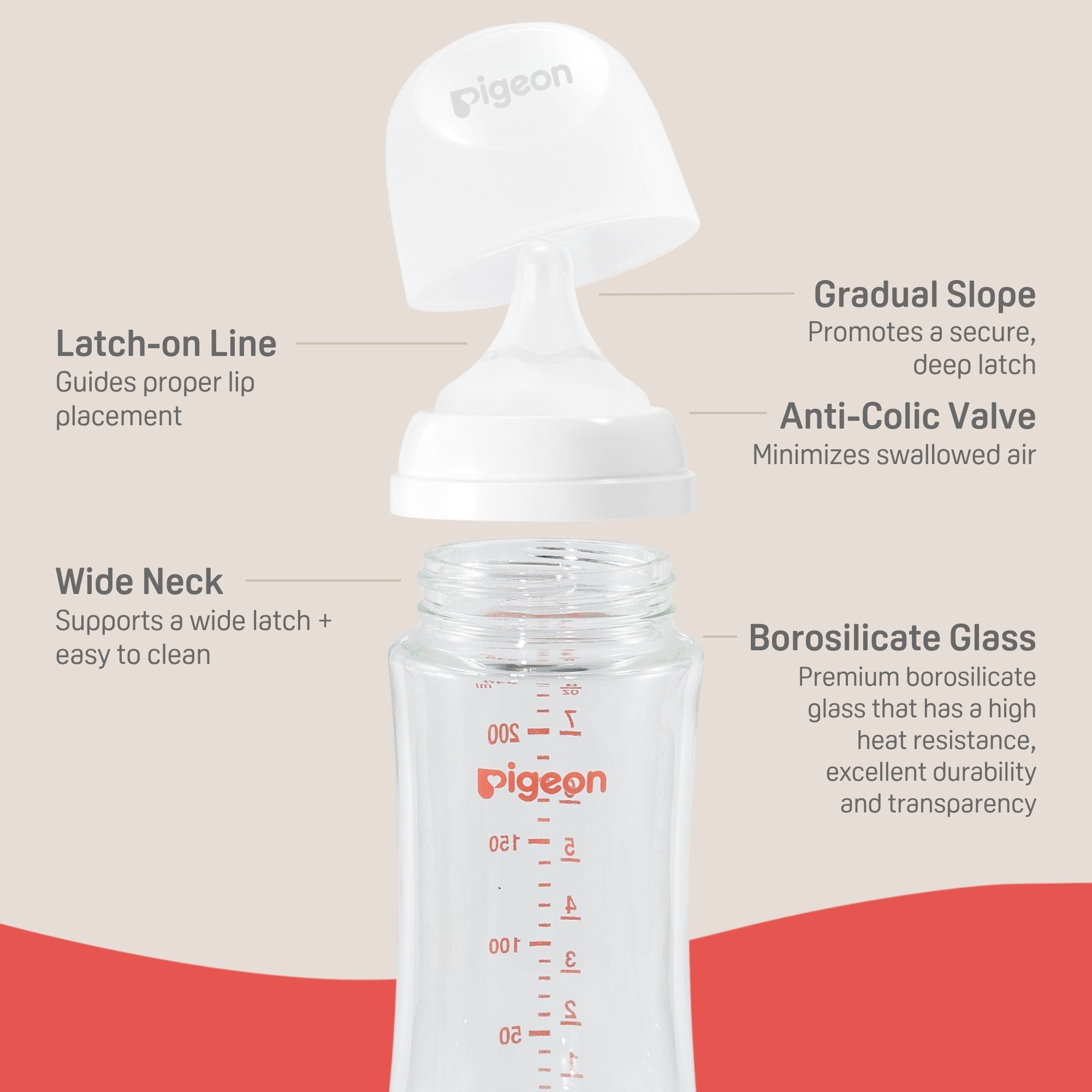 Pigeon Wide Neck Nursing Bottle 5Oz/160ml Glass 3pc with SS nipple