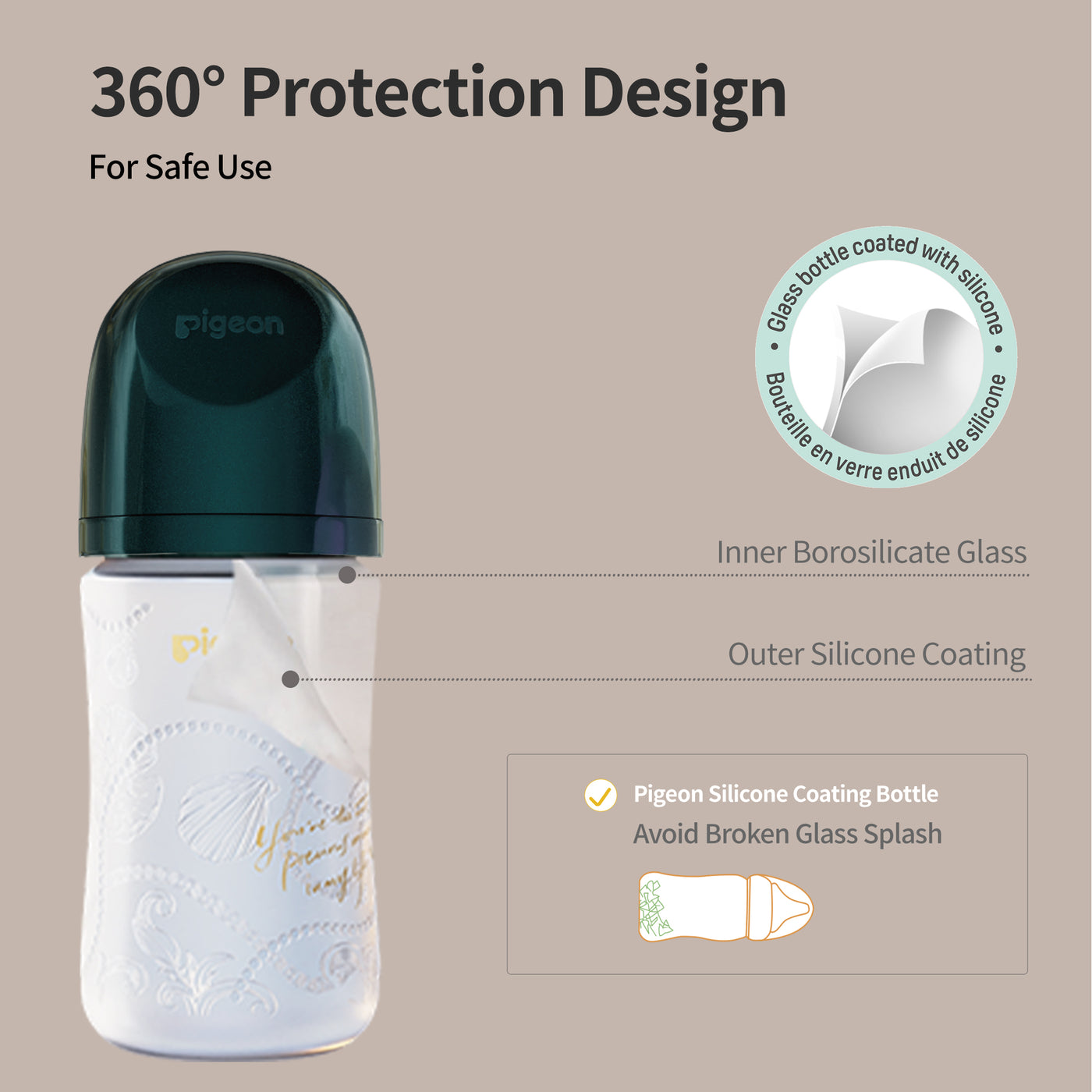 Pigeon Glass Bottle With Silicone Coating Pearl Gift Set-4