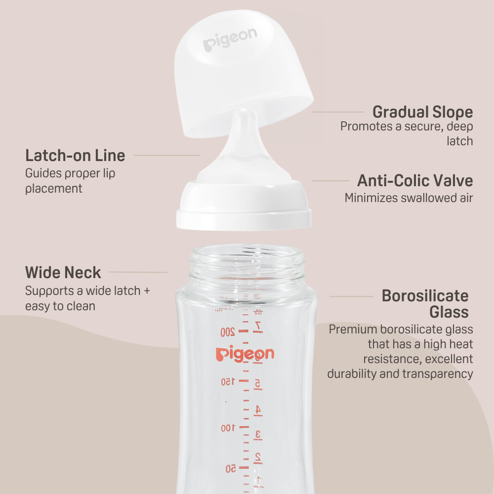 Glass Wide Neck Baby Bottle, 2Packs, 8.1 Oz(240 ml) for 3+ months