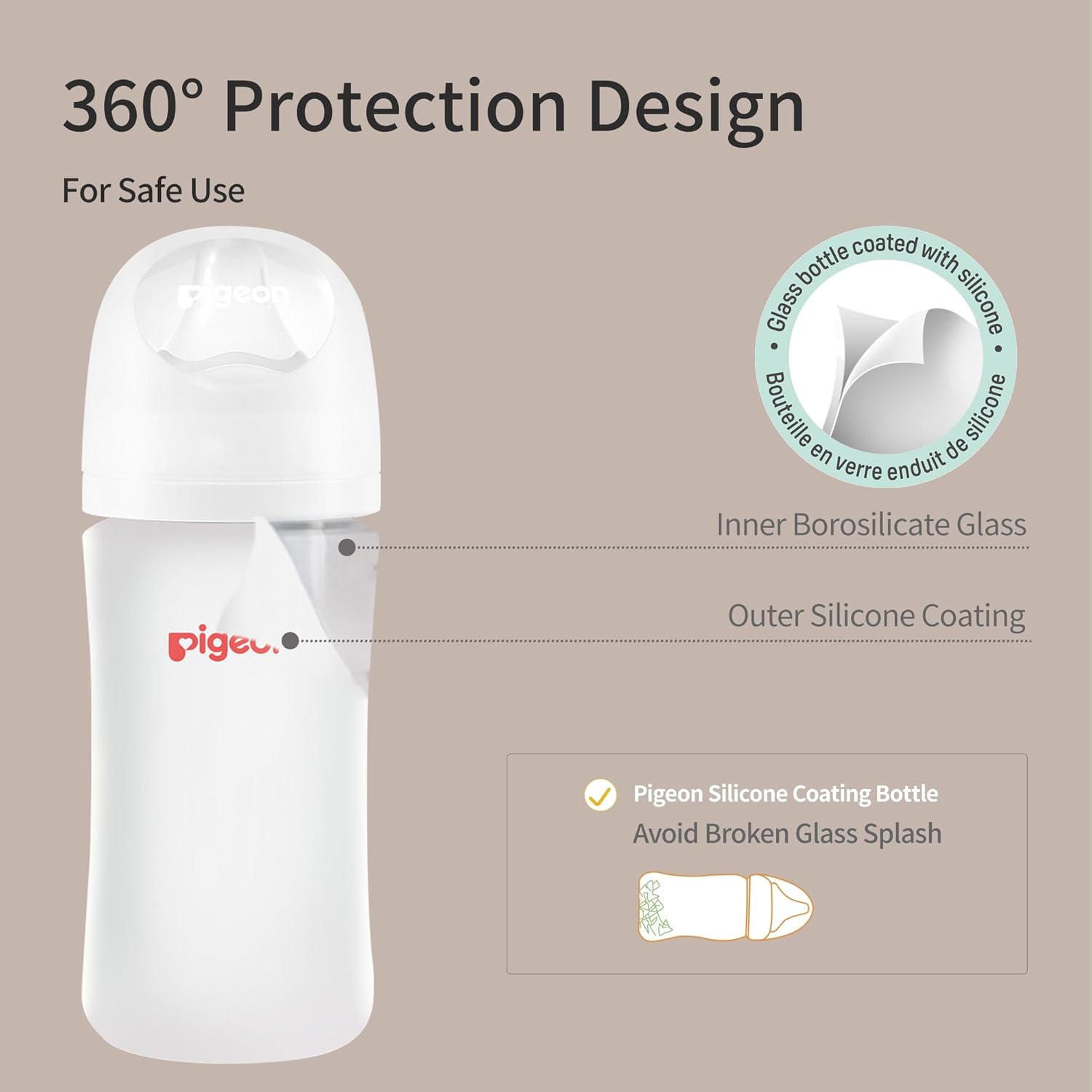 5oz Glass Inside/Silicone Outside Baby Bottle, Wide Neck, (Pack of 2)