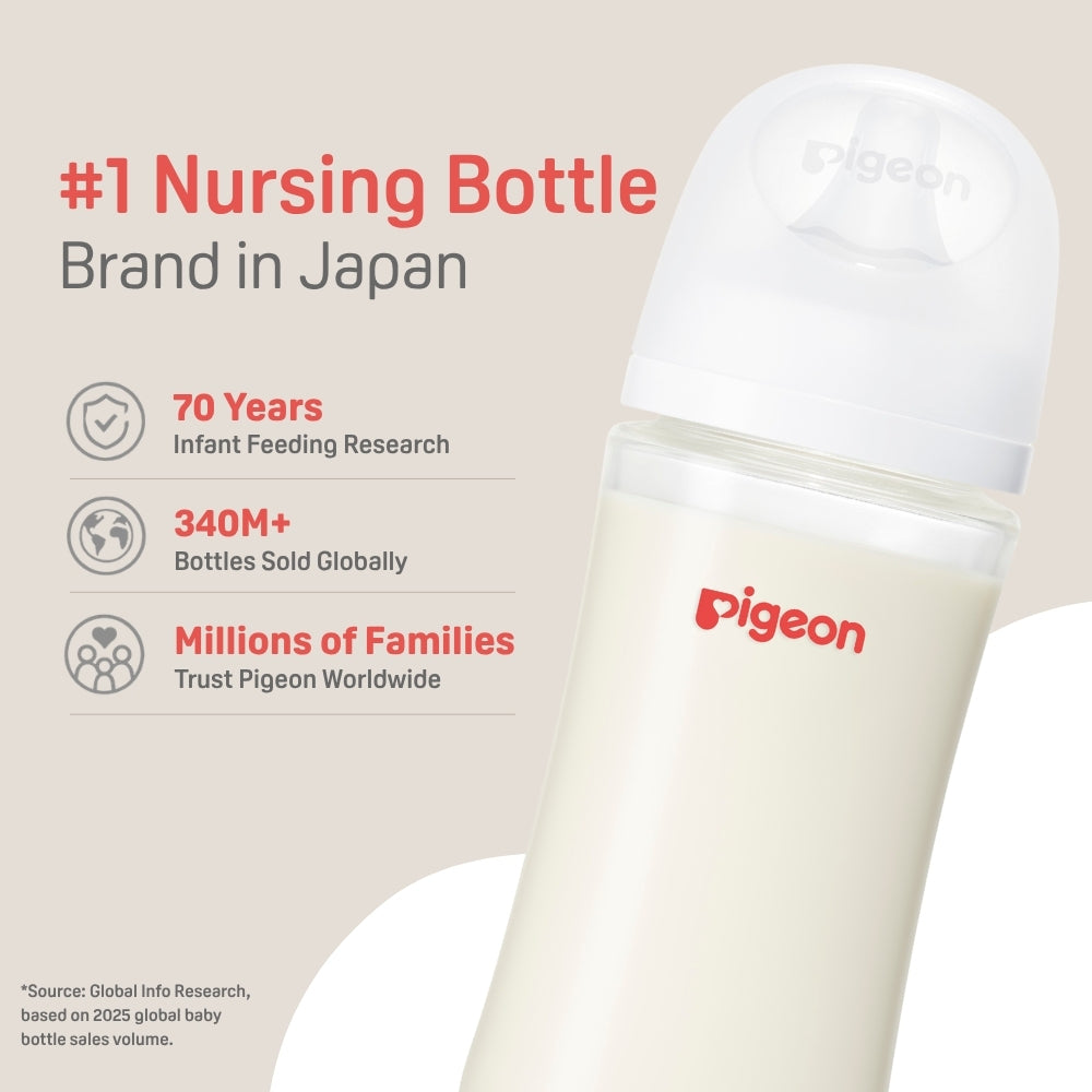 Pigeon Wide Neck Nursing Bottle 5Oz/160ml Glass 3pc with SS nipple