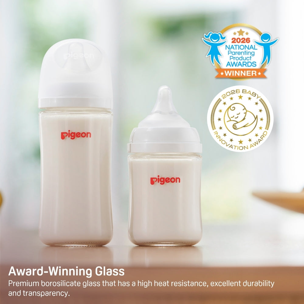 Pigeon Wide Neck Nursing Bottle 5Oz/160ml Glass 3pc with SS nipple