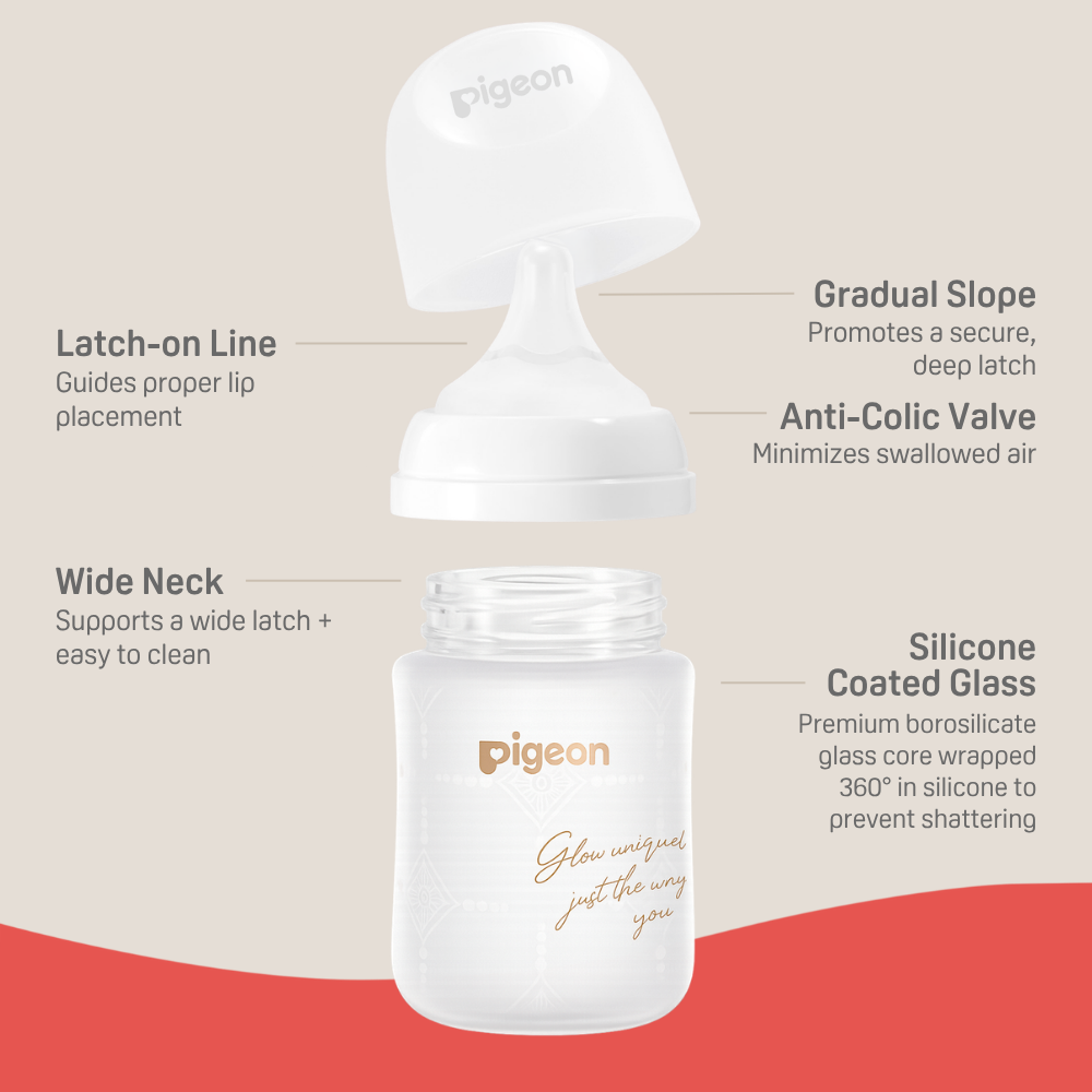 Pigeon Glass Bottle With Silicone Coating Pearl Gift Set