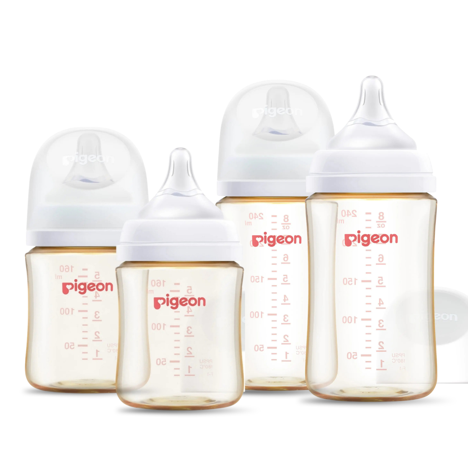 Pigeon PPSU Nursing Baby Bottle Wide Neck (Pack of 4), Streamlined Body, Natural Feel, Easy to Clean, Heat-Resistant, 5.4 oz and 8.1 oz