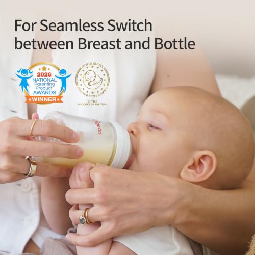 Pigeon Glass Nursing Baby Bottle Wide Neck (Pack of 4), Streamlined Body, Natural Feel, Easy to Clean, Heat-Resistant, 5.4 oz and 8.1 oz