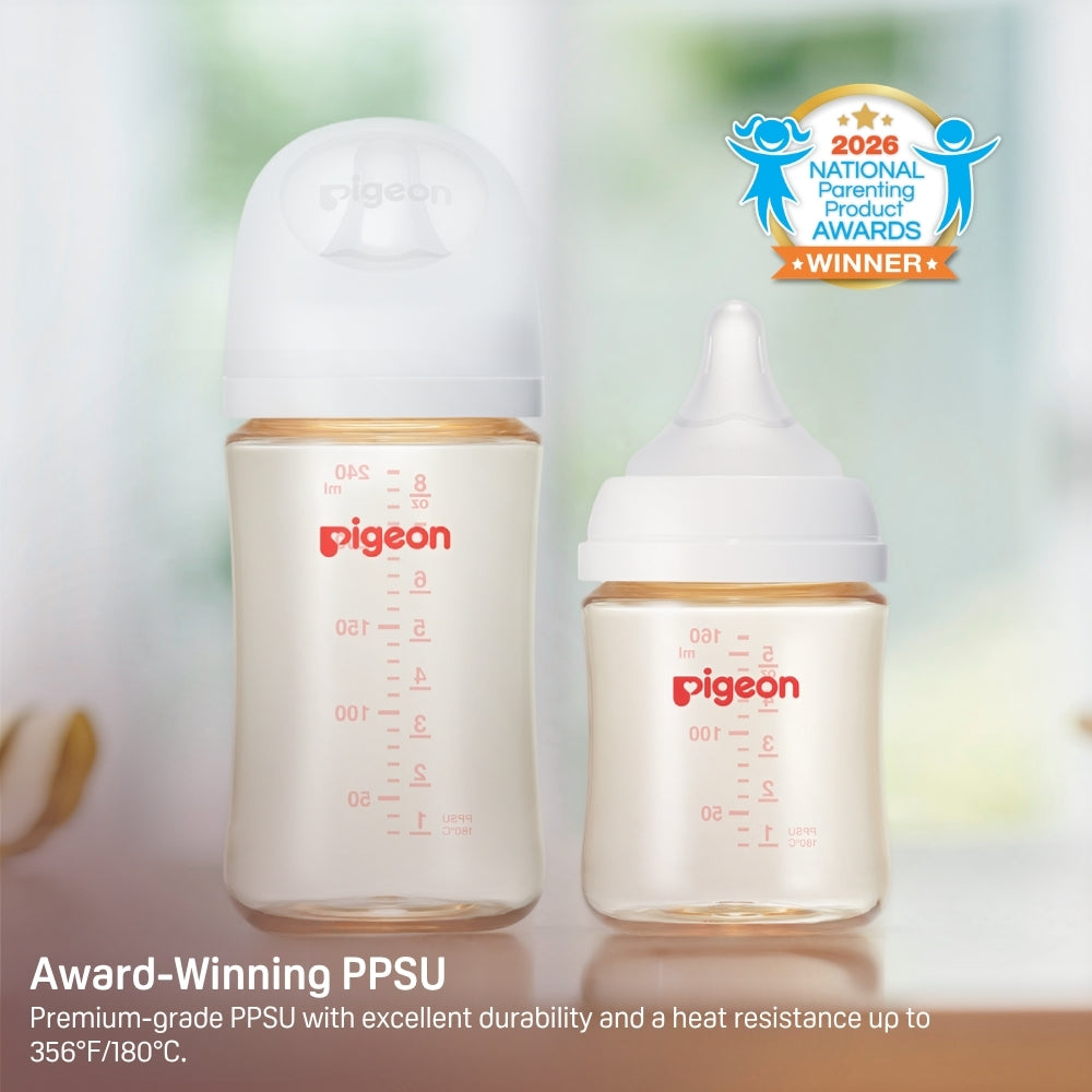 Pigeon PPSU Nursing Baby Bottle Wide Neck (Pack of 4), Streamlined Body, Natural Feel, Easy to Clean, Heat-Resistant, 5.4 oz and 8.1 oz